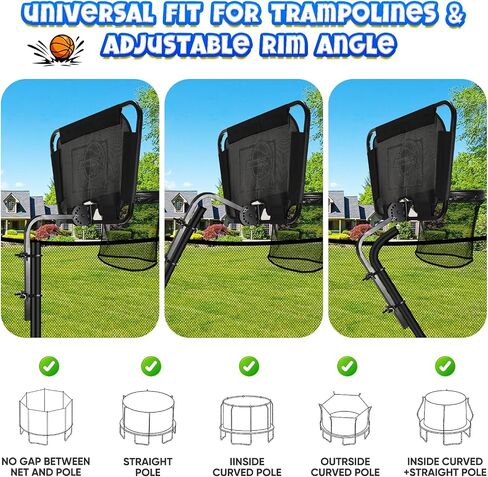 Metal Trampoline Basketball Hoop | with Mini Ball & Pump, Fits Straight & Curved Poles, Adjustable Trampoline Accessories in Kuwait