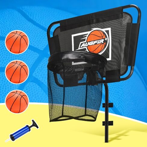 Metal Trampoline Basketball Hoop | with Mini Ball & Pump, Fits Straight & Curved Poles, Adjustable Trampoline Accessories in Kuwait