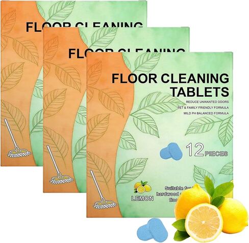 24Pcs Floor Cleaner Tablets Hard Floors Deep Cleaning Solution for mopping, all purpose Dissolvable Cleaning pods for Tile, Vinyl, Hardwood, Compatible with Robot Mops & Wet/Dry Vacuums, Lemon Scent in Kuwait