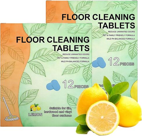24PCS Floor Cleaning Tablets Hard Floor Cleaner Tablets, Pre-Measured Powerful Floor Cleaner Cleaning Solution for Tile, Vinyl, Hardwood, Suitable With Mopping & Cordless Vacuum Mop, lemon Scent in Kuwait