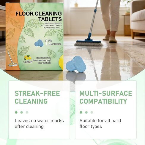 24PCS Floor Cleaning Tablets Hard Floor Cleaner Tablets, Pre-Measured Powerful Floor Cleaner Cleaning Solution for Tile, Vinyl, Hardwood, Suitable With Mopping & Cordless Vacuum Mop, lemon Scent in Kuwait