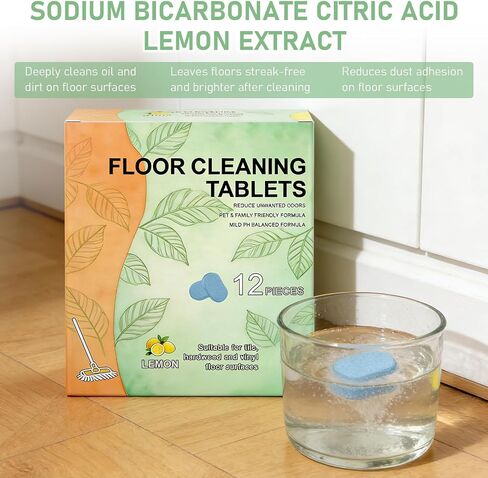 24PCS Floor Cleaning Tablets Hard Floor Cleaner Tablets, Pre-Measured Powerful Floor Cleaner Cleaning Solution for Tile, Vinyl, Hardwood, Suitable With Mopping & Cordless Vacuum Mop, lemon Scent in Kuwait