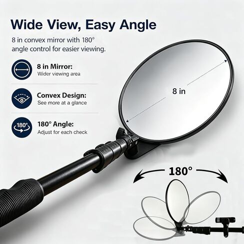 8" Under Vehicle Inspection Mirror – 180° Adjustable Under Car Search Mirror with LED Light & Telescoping Handle for Car, Truck, Machine & Hard-to-See Area in Kuwait