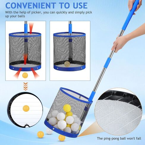 SUPVOX Ping Pong Picker Upper - Professional Table Tennis Retriever with 140-Capacity Tube - Lightweight Aluminum Collector for Training & Robot Practice (Blue) in Kuwait