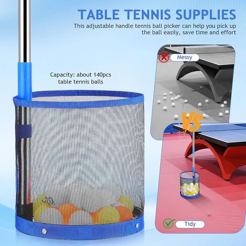 SUPVOX Ping Pong Picker Upper - Professional Table Tennis Retriever with 140-Capacity Tube - Lightweight Aluminum Collector for Training & Robot Practice (Blue) in Kuwait