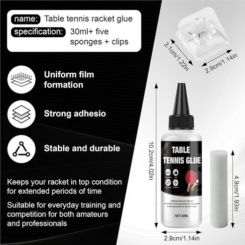 Table Tennis Glue, Fast Film Formation, Improved Resilience, Comes with Clamp and 5 Applicator Sponges, Easy Table Tennis Rubber Replacement in Kuwait