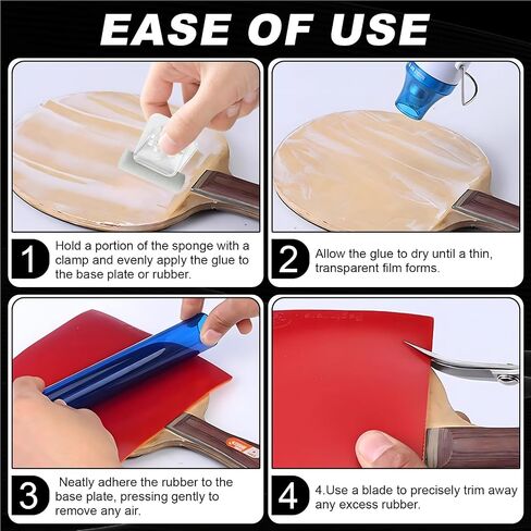 Table Tennis Glue, Fast Film Formation, Improved Resilience, Comes with Clamp and 5 Applicator Sponges, Easy Table Tennis Rubber Replacement in Kuwait