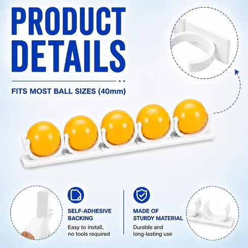 2 Pack Under Table Ping Pong Ball Holder, Self-Adhesive No Drilling Table Tennis Ball Storage Rack, Fits 40mm+ Standard Balls for Training, Game Rooms, Home Indoor Sports in Kuwait