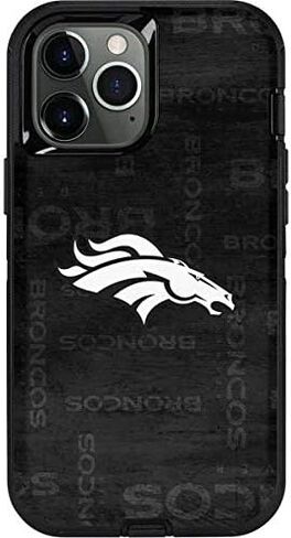 Skinit Decal Phone Skin Compatible with OtterBox Defender Case for iPhone 12 Pro Max - Officially Licensed NFL Denver Broncos Black & White Design in Kuwait