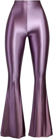 Colored Glossy Silky Gloss Pants for Women Wearing Thin Bodybuilding Dance high-Waisted Skinny Bell Bottoms in Kuwait