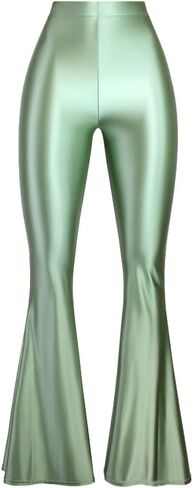 Colored Glossy Silky Gloss Pants for Women Wearing Thin Bodybuilding Dance high-Waisted Skinny Bell Bottoms in Kuwait