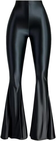 Colored Glossy Silky Gloss Pants for Women Wearing Thin Bodybuilding Dance high-Waisted Skinny Bell Bottoms in Kuwait