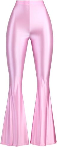 Colored Glossy Silky Gloss Pants for Women Wearing Thin Bodybuilding Dance high-Waisted Skinny Bell Bottoms in Kuwait