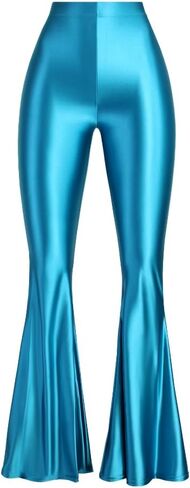 Colored Glossy Silky Gloss Pants for Women Wearing Thin Bodybuilding Dance high-Waisted Skinny Bell Bottoms in Kuwait