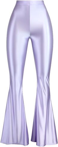 Colored Glossy Silky Gloss Pants for Women Wearing Thin Bodybuilding Dance high-Waisted Skinny Bell Bottoms in Kuwait