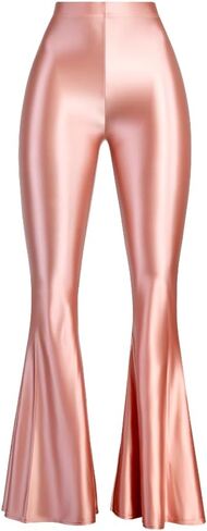 Colored Glossy Silky Gloss Pants for Women Wearing Thin Bodybuilding Dance high-Waisted Skinny Bell Bottoms in Kuwait