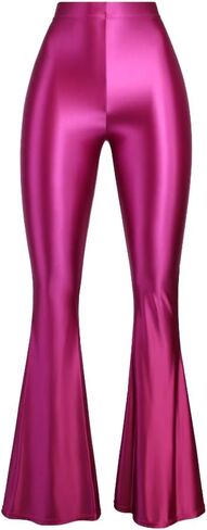 Colored Glossy Silky Gloss Pants for Women Wearing Thin Bodybuilding Dance high-Waisted Skinny Bell Bottoms in Kuwait