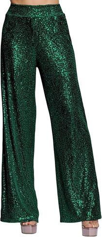Sequin Pants for Women Elastic High Waisted Womens Wide Leg Pants Sparkly Shiny Prom Party Trousers in Kuwait