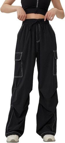 Skateboard Frog Women Y2K Baggy Cargo Pants Wide Leg Parachute Streetwear Hip Hop Dance Contrast Stitching Trousers in Kuwait