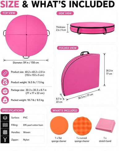 PYY Dance Pole Crash Mat - 5 Ft Foldable & Portable Pole Crash Pad with an Easy-to-Clean Cover, Band Included, 2" Thicken EPE Foam Exercise and Dance Pole Cushion for Home, Yoga, Fitness, Training in Kuwait
