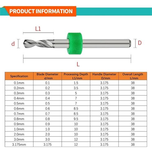 10Pcs 0.1-3.175mm PCB Drill Bit 1/8 Inch Fixed Shank Printed Circuit Board Mini CNC Drilling Tools Drills Set(PCB 0.5mm 10pcs) in Saudi Arabia
