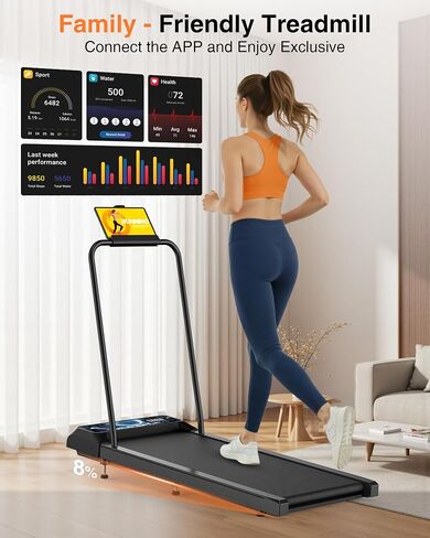 HCOIW المشي مع وسادة مائلة وقضيب مقبض، آلة مشي صغيرة 3 في 1، جهاز مشي منخفض الضوضاء 2.5 حصان للمنزل مع جهاز تحكم عن بعد، جهاز مشي مع شريط مقبض، سعة 270 رطل in Kuwait