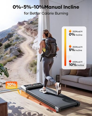 TOPUTURE Walking Pad with 10% Incline, 3.0HP Brushless Quiet Under Desk Treadmill, Portable Treadmills for Home/Office, Running Machine 300 lbs Capacity with RGB LED Screen, Remote Control/App Control in Kuwait