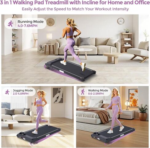 Portable Mini Treadmill for Home Small, 0.6-7.6MPH Walking Pad Treadmill with Incline, 350LBS Electric Small Treadmills for Exercising, 3.0HP Compact Under the Desk Treadmills for Small Spaces in Kuwait