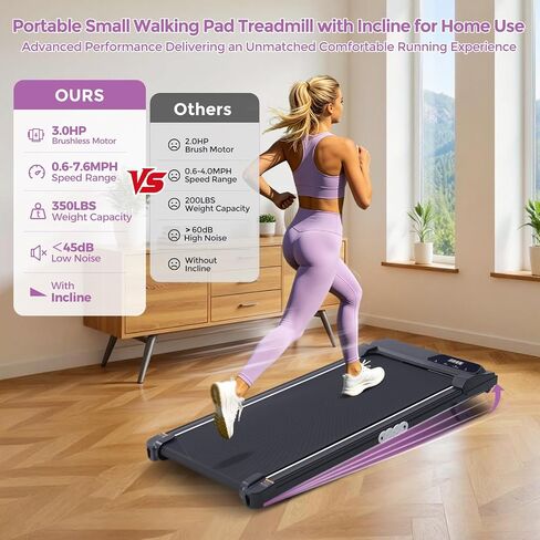 Portable Mini Treadmill for Home Small, 0.6-7.6MPH Walking Pad Treadmill with Incline, 350LBS Electric Small Treadmills for Exercising, 3.0HP Compact Under the Desk Treadmills for Small Spaces in Kuwait