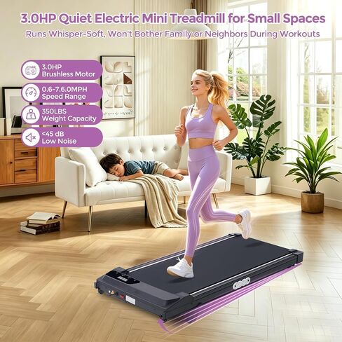 Portable Mini Treadmill for Home Small, 0.6-7.6MPH Walking Pad Treadmill with Incline, 350LBS Electric Small Treadmills for Exercising, 3.0HP Compact Under the Desk Treadmills for Small Spaces in Kuwait