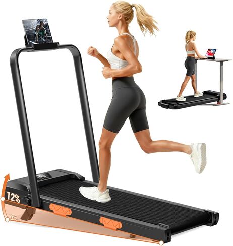 جهاز مشي CURSOR FITNESS 3 في 1 مزود بميل 12% وقوة 2.5 حصان قابلة للطي للمنزل مع مقبض صغير الحجم وهادئ تحت المكتب بوزن 300 رطل in Kuwait