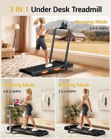 جهاز مشي CURSOR FITNESS 3 في 1 مزود بميل 12% وقوة 2.5 حصان قابلة للطي للمنزل مع مقبض صغير الحجم وهادئ تحت المكتب بوزن 300 رطل in Kuwait