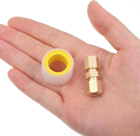 3 Pcs Ice Maker Water Line Compression Tube Fitting Straight Coupling Adapter Brass Compression Tube Pipe Fittings Assortment Kit 1/4" Tubes OD x 1/4" NPT Male Connector with Raw Material Belt(Yellow) in Kuwait