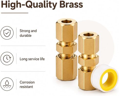 3 Pcs Ice Maker Water Line Compression Tube Fitting Straight Coupling Adapter Brass Compression Tube Pipe Fittings Assortment Kit 1/4" Tubes OD x 1/4" NPT Male Connector with Raw Material Belt(Yellow) in Kuwait