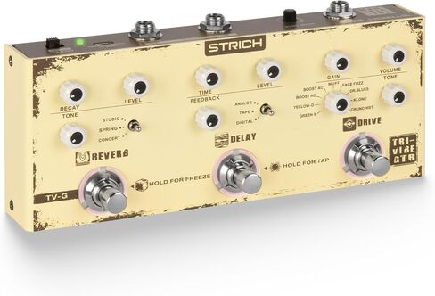 دواسة جيتار STRICH TV-G Triple Vibe 3 في 1 متعددة التأثيرات، 9 Overdrive 3 Reverb 3 Delay، عتيق، TAP Tempo Reverb Freeze، دواسة تأثيرات الجيتار المحمولة لتقليل الضوضاء in Kuwait
