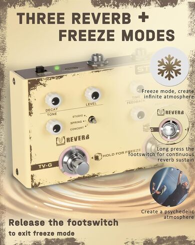 دواسة جيتار STRICH TV-G Triple Vibe 3 في 1 متعددة التأثيرات، 9 Overdrive 3 Reverb 3 Delay، عتيق، TAP Tempo Reverb Freeze، دواسة تأثيرات الجيتار المحمولة لتقليل الضوضاء in Kuwait