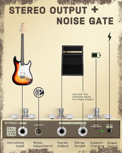دواسة جيتار STRICH TV-G Triple Vibe 3 في 1 متعددة التأثيرات، 9 Overdrive 3 Reverb 3 Delay، عتيق، TAP Tempo Reverb Freeze، دواسة تأثيرات الجيتار المحمولة لتقليل الضوضاء in Kuwait