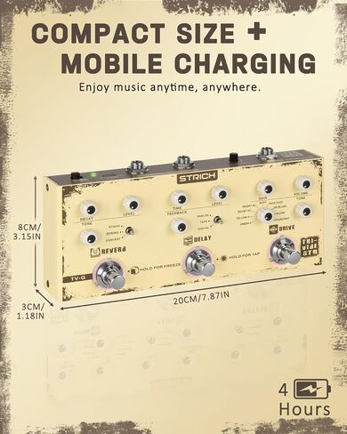 دواسة جيتار STRICH TV-G Triple Vibe 3 في 1 متعددة التأثيرات، 9 Overdrive 3 Reverb 3 Delay، عتيق، TAP Tempo Reverb Freeze، دواسة تأثيرات الجيتار المحمولة لتقليل الضوضاء in Kuwait