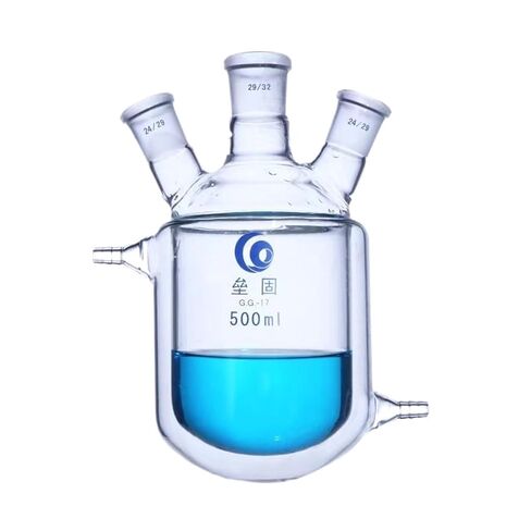 Four Mouth Borossilica Glass Jacketed Reaction Flask for Lab with PTFE Empty Valve, Two Tier Reaction Flask for Laboratory(500mL 29x24x24x24) in Kuwait