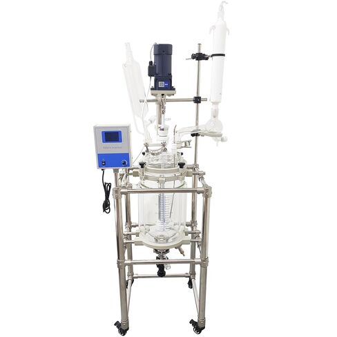 10L Jacketed Glass Reactor 110V, Double-Layer High Borosilicate Glass Teaching Reaction Vessel with Digital Display & PTFE Sealing, for Lab Chemical Synthesis, Distillation and Reaction in Kuwait