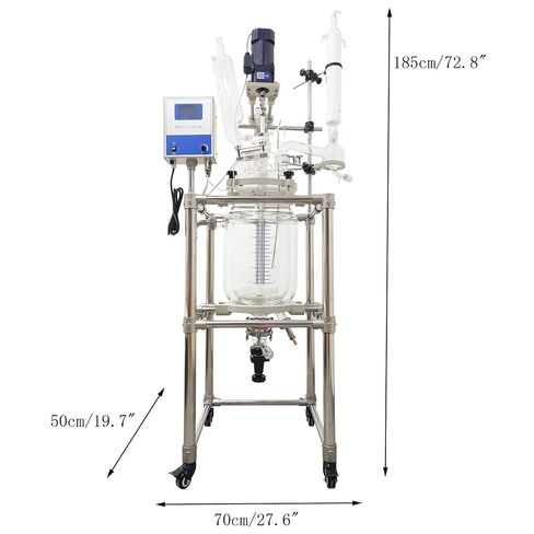 10L Jacketed Glass Reactor 110V, Double-Layer High Borosilicate Glass Teaching Reaction Vessel with Digital Display & PTFE Sealing, for Lab Chemical Synthesis, Distillation and Reaction in Kuwait
