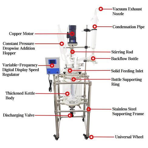 10L Jacketed Glass Reactor 110V, Double-Layer High Borosilicate Glass Teaching Reaction Vessel with Digital Display & PTFE Sealing, for Lab Chemical Synthesis, Distillation and Reaction in Kuwait