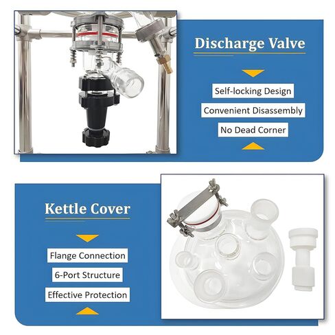 10L Jacketed Glass Reactor 110V, Double-Layer High Borosilicate Glass Teaching Reaction Vessel with Digital Display & PTFE Sealing, for Lab Chemical Synthesis, Distillation and Reaction in Kuwait