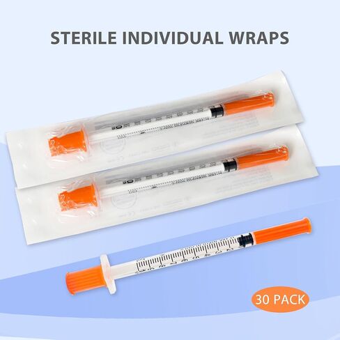 1 ML/CC 31G 5/16" (8mm), U-100 Individual Wrapped, 30 Pack | Clear Graduation Marks, Smooth Plunger, Lab & Industrial Liquid Transfer in Kuwait