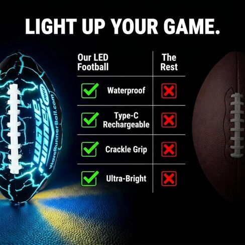 كرة القدم Wave Runner LED Pro المضيئة، كرة قدم تتوهج في الظلام مع أضواء LED ساطعة، كرة قدم بمقبض من السيليكون للعب في الهواء الطلق، الشاطئ، الفناء الخلفي، التخييم، الحفلات والهدايا، لون عشوائي in Kuwait