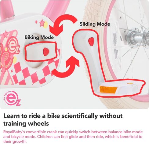 دراجة RoyalBaby Girls Bike Belle EZ للأطفال، دراجة التوازن والدواسة، عجلة 14 16 18 بوصة للأعمار من 3 إلى 8 سنوات من الأطفال الصغار إلى الأطفال الكبار، وردي وأرجواني in Kuwait