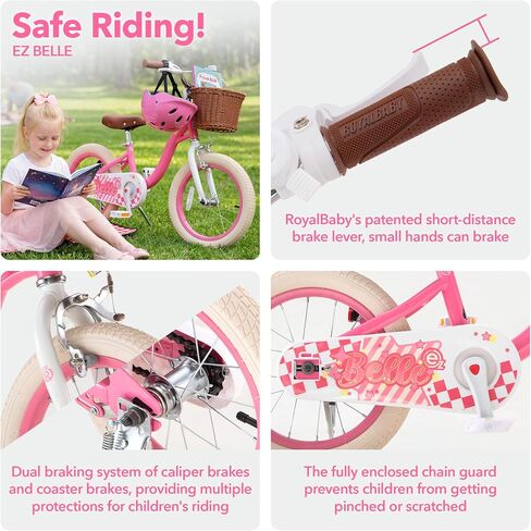 دراجة RoyalBaby Girls Bike Belle EZ للأطفال، دراجة التوازن والدواسة، عجلة 14 16 18 بوصة للأعمار من 3 إلى 8 سنوات من الأطفال الصغار إلى الأطفال الكبار، وردي وأرجواني in Kuwait
