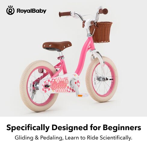 دراجة RoyalBaby Girls Bike Belle EZ للأطفال، دراجة التوازن والدواسة، عجلة 14 16 18 بوصة للأعمار من 3 إلى 8 سنوات من الأطفال الصغار إلى الأطفال الكبار، وردي وأرجواني in Kuwait