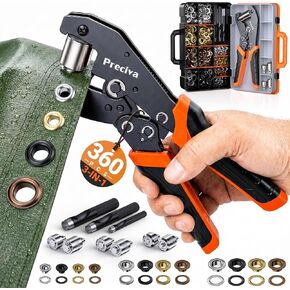 Preciva 3-Size Grommet Tool Kit of 1/2" 1/4" 3/8" - 360Pcs Eyelets Setting Tool & Hole Punch | Heavy Duty Eyelet Tool Kit for Tarps, Tents, Canvas, Vinyl & Leather Crafting in Kuwait