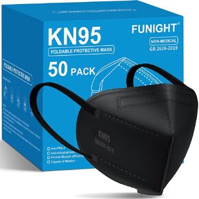 أقنعة وجه Funight KN95، 50 حزمة، 5 طبقات قابلة للتنفس، أقنعة وجه للاستعمال مرة واحدة باللون الأسود in Kuwait